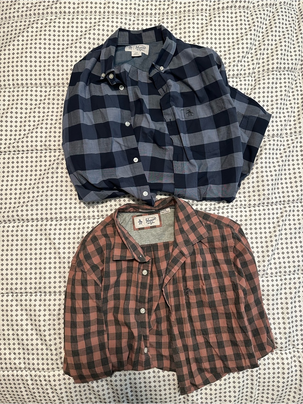 Two Original Penguin Patterned Long Sleeve Button Down Shirts